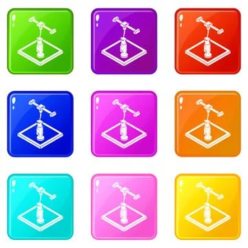 Statue d printing icons set 9 color collection 库存插图