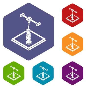 Statue d printing icons vector hexahedron イラスト素材