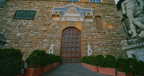 Statue Of David And Hercules At The Piazza Della Signoria In Florence, Italy Stock Footage 147032807