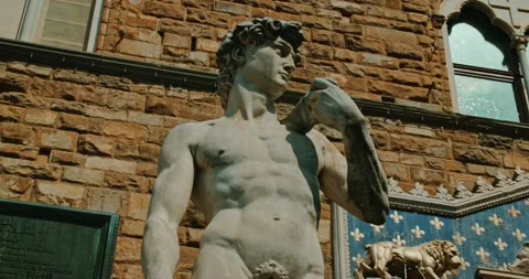 Statue Of David By Michelangelo In Piazza Della Signoria, Florence, Italy Stock-Footage 147032847