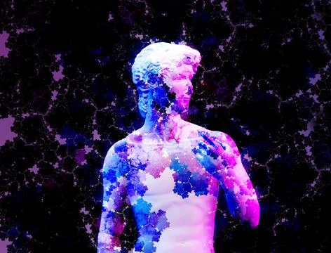 Statue of David with paint splatter, 3d render Stock Illustration