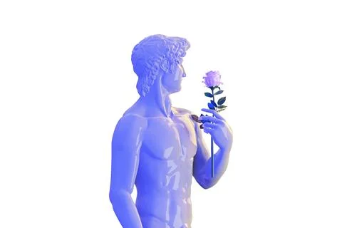Statue of David with rose in hand, isolated on white, 3d rendering Stock Illustration