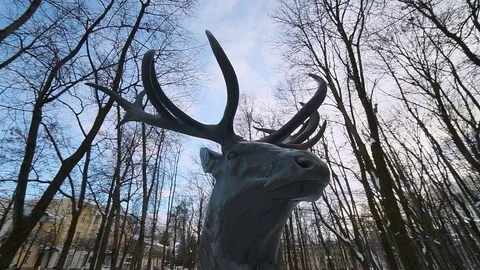 Statue of a deer with big horns Stock Footage 104661949