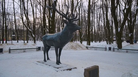 A statue of a deer with large horns 스톡 동영상 104661945