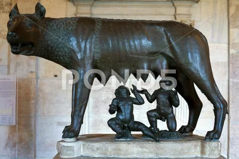 The statue depicts the legendary tale of Romulus and Remus,twin ...