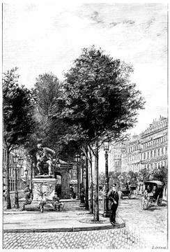 Statue Diderot on the Boulevard Saint-Germain in front of the rue Saint-Benoi イラスト素材