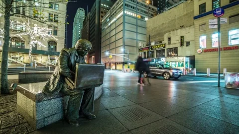 Statue in Downtown Manhattan Stock Footage 83526041