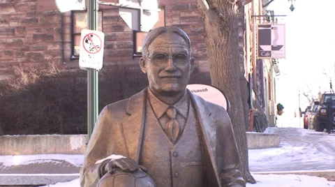 Statue of Dr James Naismith, inventor of basketball. Stock Footage 34496540