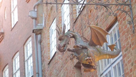 Statue of dragon at entrance to puppet theater Stock Footage 78037331
