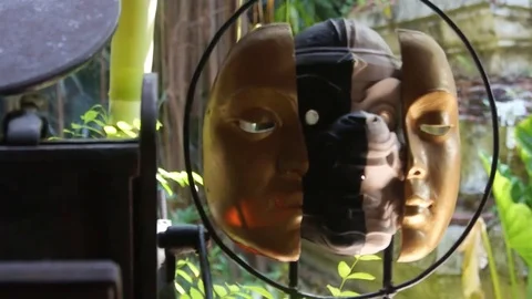 Statue Of Dragon Face Between Split Parts Of Mask - Slide - Left Then Right Stock Footage 80637427