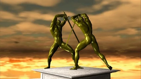Statue of duelists with sword. Video stock 115910010
