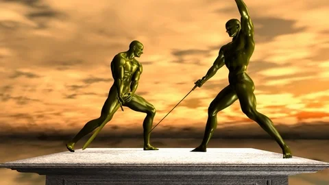 Statue of duelists with sword. Stock Footage 115915361