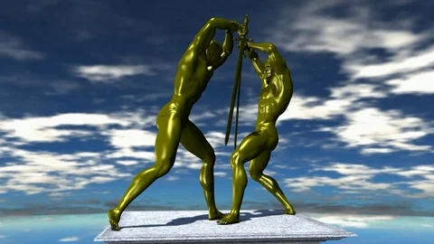Statue of duelists with sword. Video stock 115915368