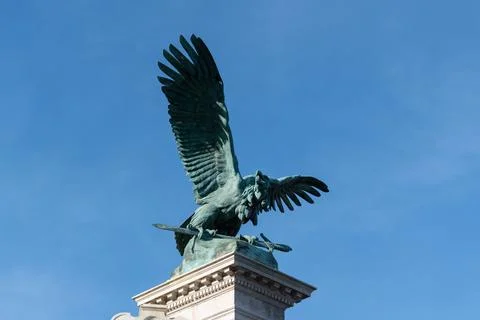 Statue of an Eagle with sword from Buda castle in Budapest, Hungary Stock Photos