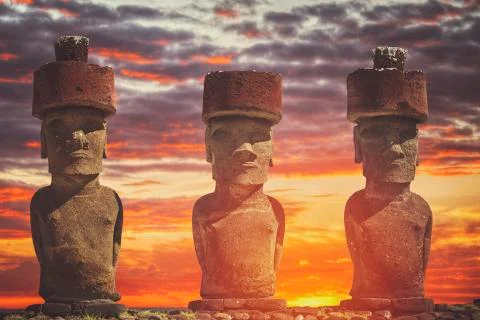 Statue on Easter Island or Rapa Nui in the southeastern Pacific Stock Photos