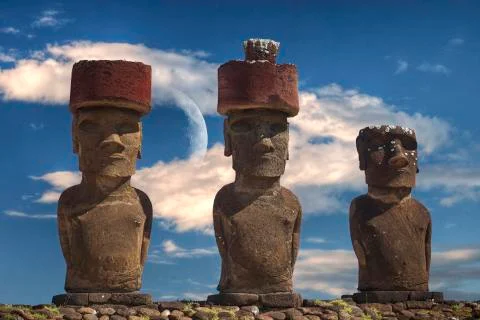 Statue on Easter Island or Rapa Nui in the southeastern Pacific Stock Photos