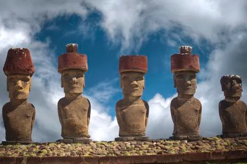 Statue on Easter Island or Rapa Nui in the southeastern Pacific Stock Photos