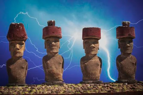 Statue on Easter Island or Rapa Nui in the southeastern Pacific Stock Photos
