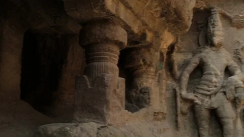 Statue In The Ellora Caves, India. Stock Footage 124626314