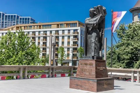Statue of Emperor Stefan Dusan in front of the Palace of Justice, Belgrade,.. Stock Photos