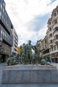 Statue to the Encierro Stock Photos