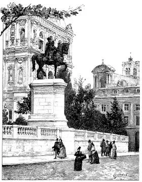 Statue of Etienne Marcel, the front on the pier from the City Hall, vintage e Illustrazione stock