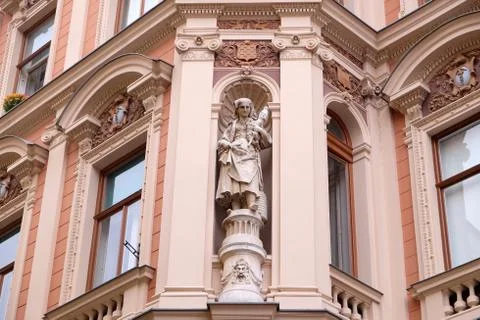 Statue on facade of the old city building in Zagreb Fotos de archivo