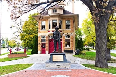 Statue of Firefighter at Fire Barn Stock Photos