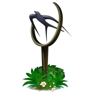 Statue in the form of a flying swallow isolated on white background. Vector Illustrazione stock