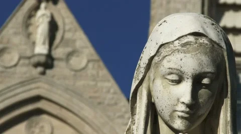 Statue in front of the Basilica of our Lady Immaculata in Guelph, Ontario Stock Footage 49742592