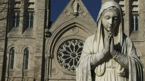 Statue in front of the Basilica of our Lady Immaculata in Guelph, Ontario Stock-Footage 49743556