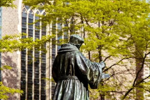 Statue in front of church Rotterdam Stock Photos