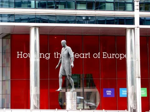 Statue in front of the Lex building of the Council of the European Union Stock Photos