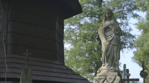 Statue in front of Saint Leonard's Church, Lipnica Murowana, Poland Stock Footage 73484044