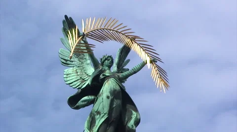 Statue of Glory on top of Lviv Opera Stock Footage 52030764