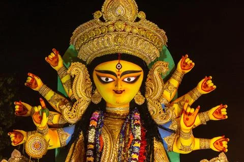 Statue of Goddess Durga with many hands during Dussehra festival Kolkata, W.. Stock Photos