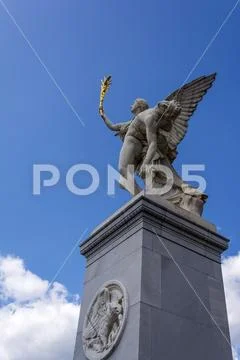 Statue of Greek God Iris carrying fallen hero to Mount Olympus Stock Photos