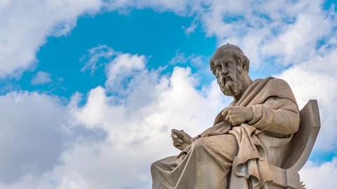 Statue of Greek philosopher Plato Timelapse over cloudy sky Stock Footage 117364000