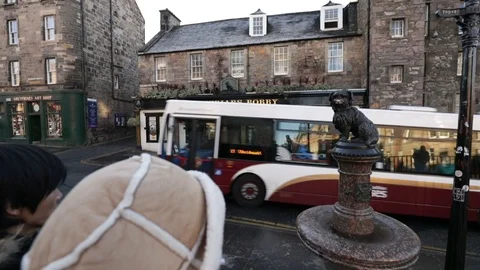 Statue of Greyfriar's Bobby on George IV bridge in Edinburgh, Scotland Stock Footage 98974655