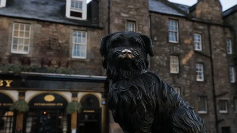 Statue of Greyfriar's Bobby on George IV bridge in Edinburgh, Scotland Stock Footage 98976062