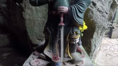 Statue of Guard at Sacred place inside cave, Marble mountains, Da Nang, Vietnam Stock Footage 155169193
