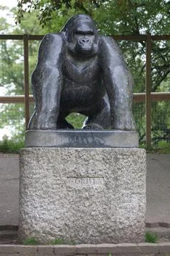 Statue of Guy the gorilla Crystal Palace Park, London, United Kingdom. Stock Photos