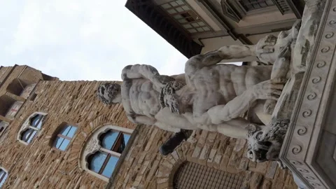 The statue of Hercules and Cacus which is located in front of Palazzo Vecchio in Stock Footage 250186308