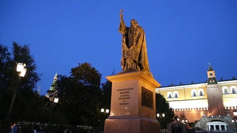 Statue of Hermogenes (Germogen) near the Kremlin, Moscow, Russia Stock Footage 123865599