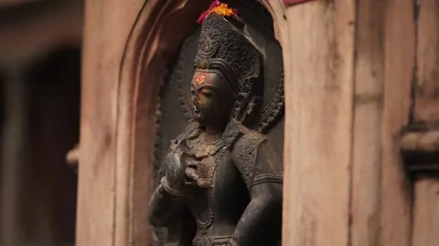 Statue of Hindu God Indra Dev, Nepal Temple Stock Footage 284223149