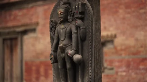 Statue of Hindu God Kaam Dev in Hindu Temple of Nepal Stock Footage 284219259
