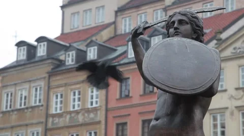 Statue in Historic Centre old town of Warsaw, Poland Stock Footage 65449871
