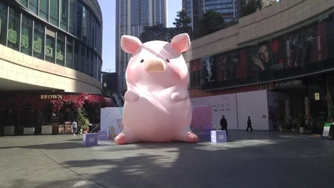 The statue of a huge pig Video stock 296809628