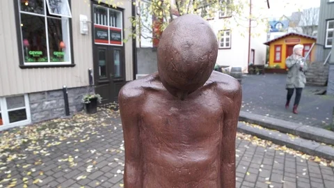 Statue in Iceland pan right Stock Footage 78265293