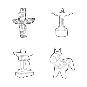 Statue icon set, outline style Stock Illustration